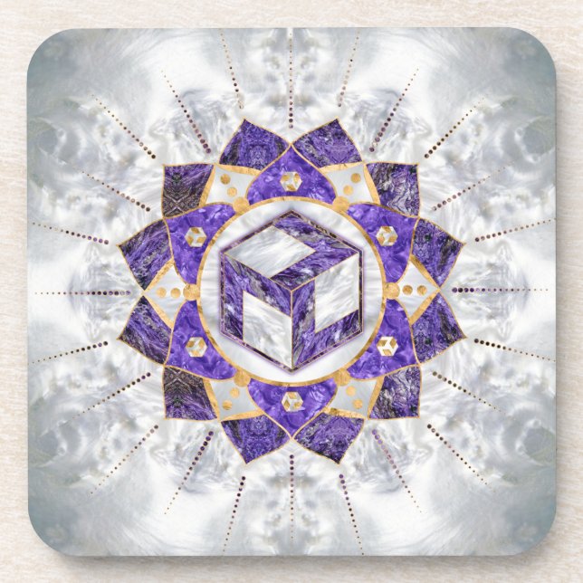 Antahkarana in Lotus Mandala- Amethyst and Pearl Coaster (Front)