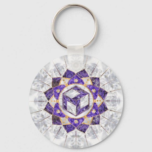 Antahkarana in Lotus Mandala- Amethyst and Pearl Key Ring (Front)