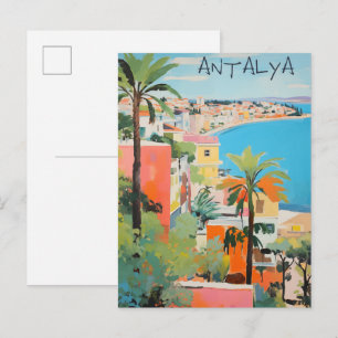 Antalya Turkey Travel City Painting Aesthetic Postcard