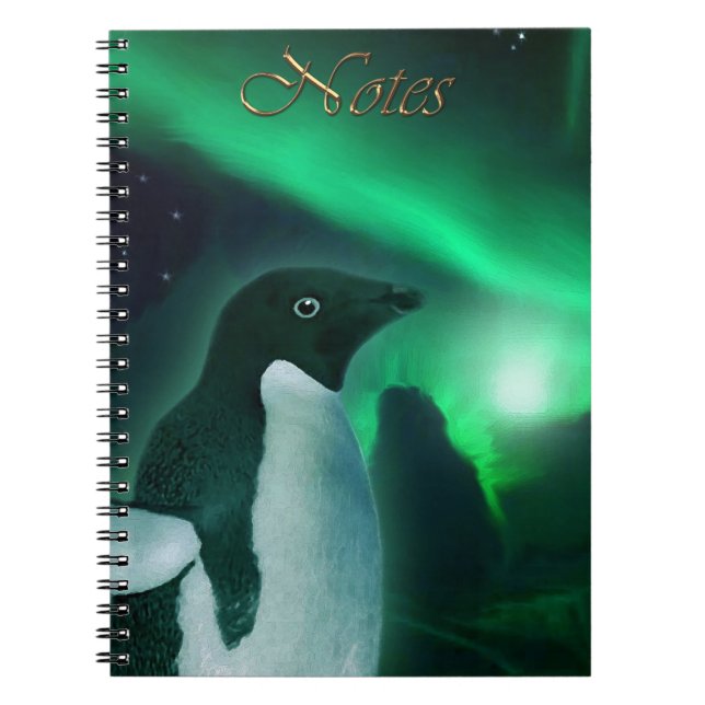 Antarctic Adelie Penguin & Aurora Australis Notebook (Front)