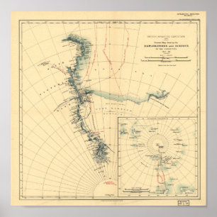 Antarctic Expedition and Surveys Antique Map 1909 Poster