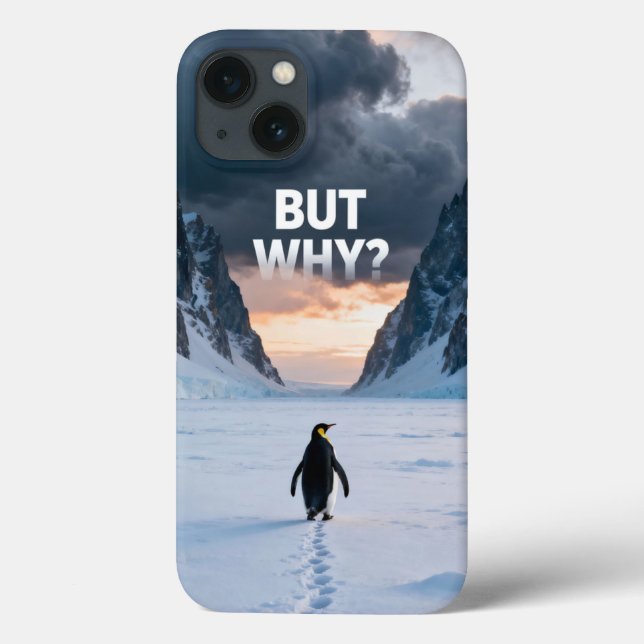 Antarctic Solitude: Penguin "But Why?" Quest Art Case-Mate iPhone Case (Back)