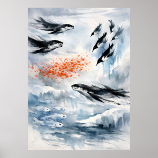 Antarctic Wildlife Watercolor Art Poster