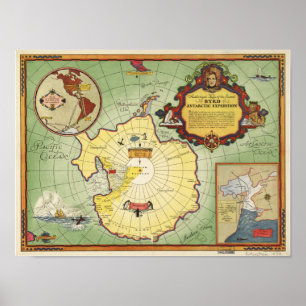 Antarctica - 2nd Byrd Expedition Anqitue Map 1934 Poster