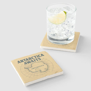 Antarctica Awaits Expedition Map Stone Coaster