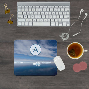 Antarctica blue ice photo with monogram and name mouse pad