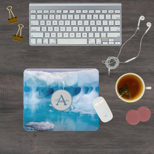 Antarctica blue ice photo with monogram and name mouse pad