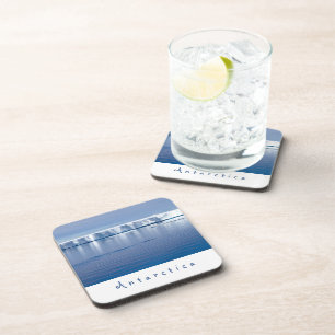 Antarctica iceberg landscape photo with white text coaster