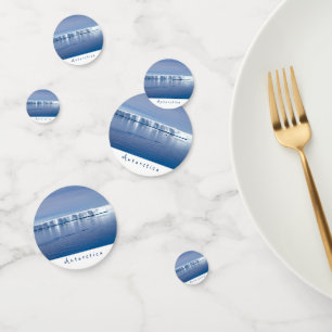 Antarctica iceberg landscape photo with white text confetti
