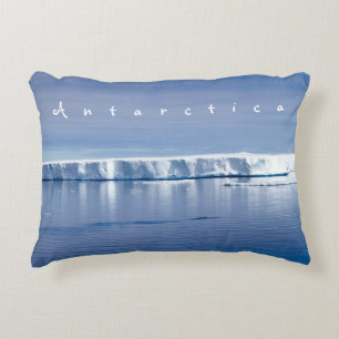 Antarctica iceberg landscape photo with white text decorative cushion
