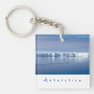 Antarctica iceberg landscape photo with white text key ring