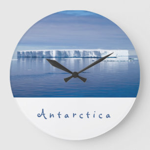 Antarctica iceberg landscape photo with white text large clock