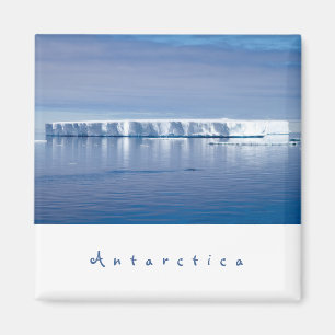 Antarctica iceberg landscape photo with white text magnet