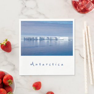Antarctica iceberg landscape photo with white text napkin