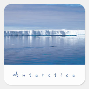 Antarctica iceberg landscape photo with white text square sticker