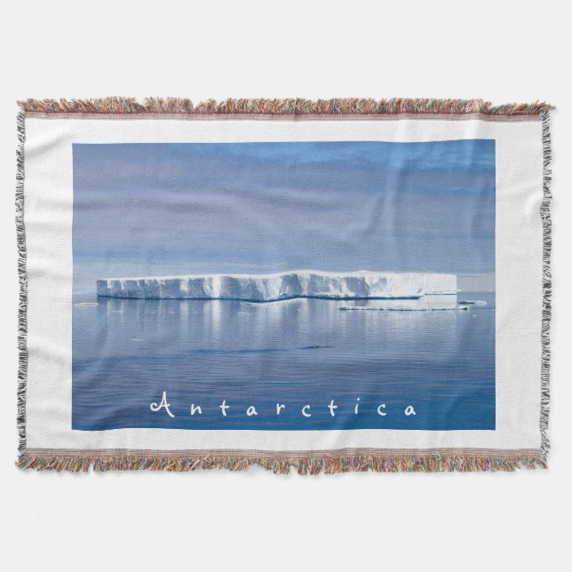 Antarctica iceberg landscape photo with white text throw blanket (Front)