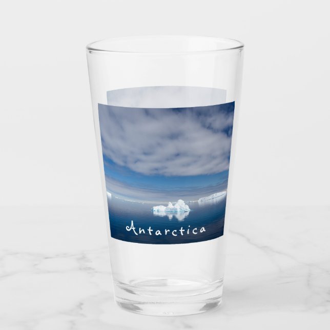 Antarctica landscape floating ice photo with text glass (Front)