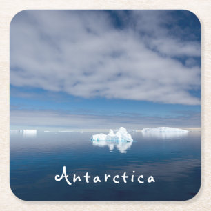 Antarctica landscape floating ice photo with text square paper coaster