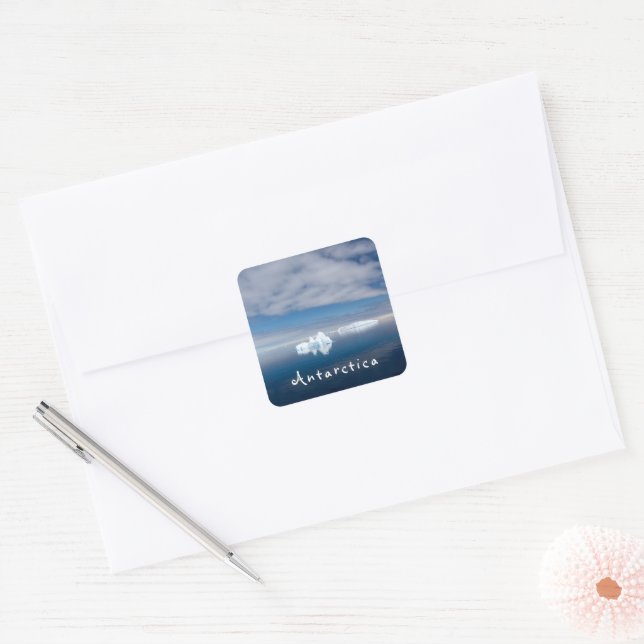 Antarctica landscape floating ice photo with text square sticker (Envelope)