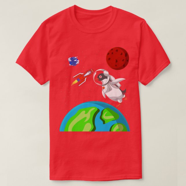 Antarctica Zoo Animal Outer Space Rocket Astronaut T-Shirt (Design Front)