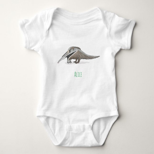 Anteater baby one-piece bodysuit with baby's name (Front)