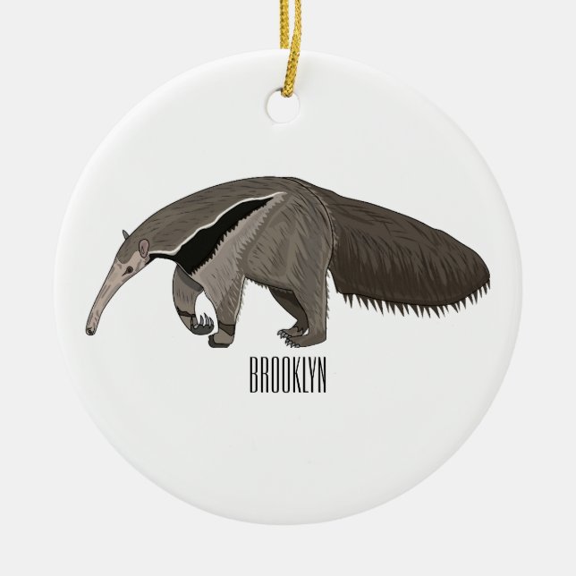 Anteater cartoon illustration  ceramic ornament (Front)