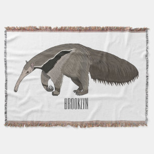 Anteater cartoon illustration throw blanket