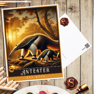 Anteater Cute Family Vintage Animal Postcard