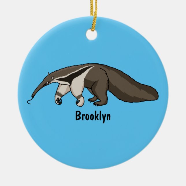 Anteater happy cartoon illustration ceramic ornament (Front)
