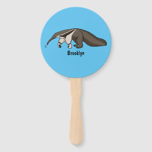 Anteater happy cartoon illustration hand fan