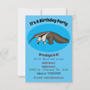 Anteater happy cartoon illustration invitation