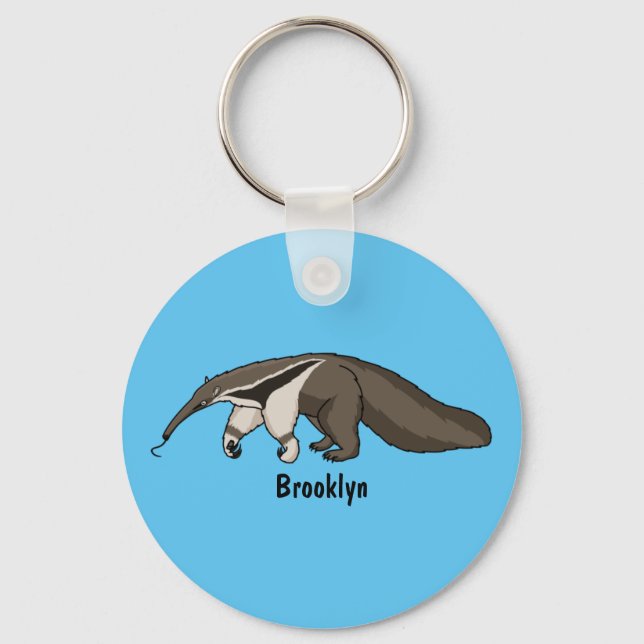 Anteater happy cartoon illustration key ring (Front)