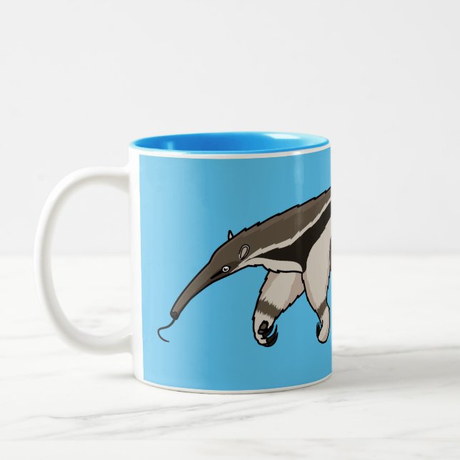 Anteater happy cartoon illustration Two-Tone coffee mug (Left)