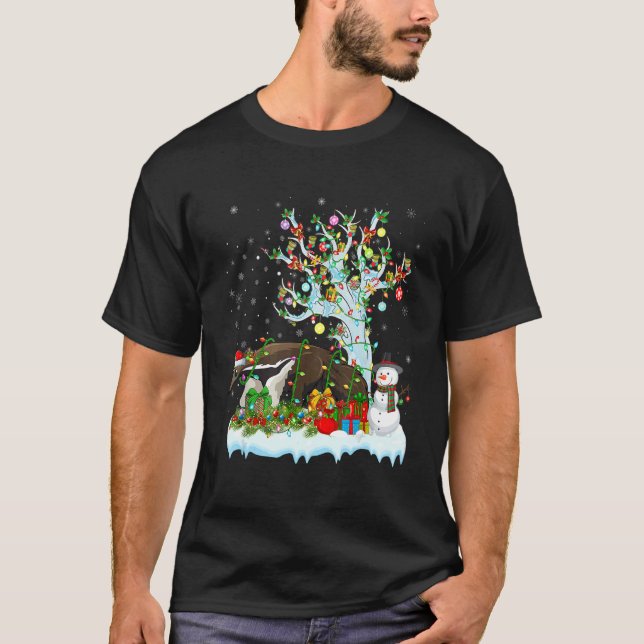 Anteater  Santa's Hat Lighting Anteater Christmas  T-Shirt (Front)