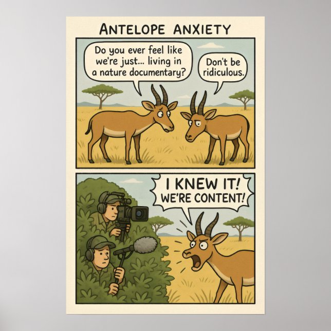 Antelope Anxiety Comic – Nature Documentary Humour Poster (Front)