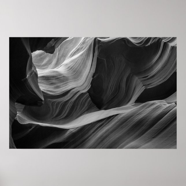 Antelope Canyon Black And White Photography Art Poster (Front)