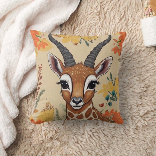 Antelope Floral Drawing Cushion (Blanket)