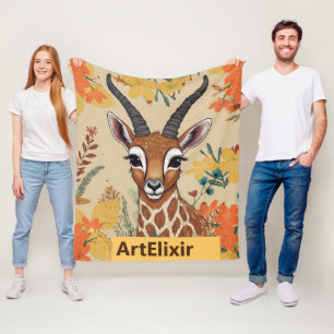 Antelope Floral Drawing Fleece Blanket