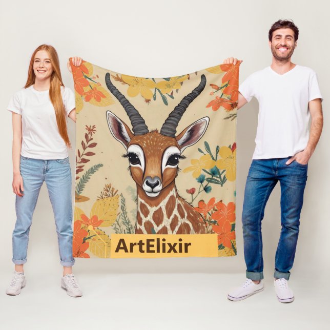 Antelope Floral Drawing  Fleece Blanket (In Situ)