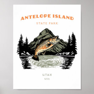 Antelope Island State Park Utah Retro Vintage Fish Poster