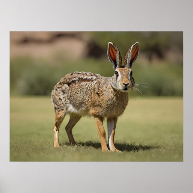 Antelope Jackrabbit standing on grass Poster (Front)