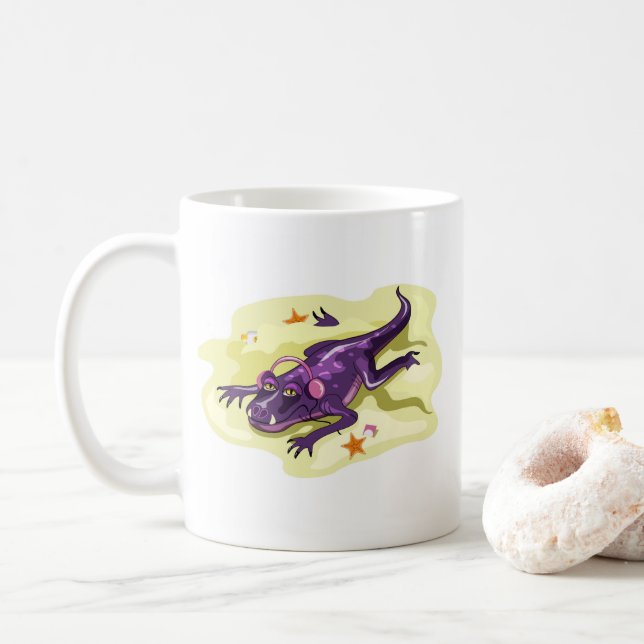 Anteosaurus Sunbathing With Headphones. Coffee Mug (With Donut)