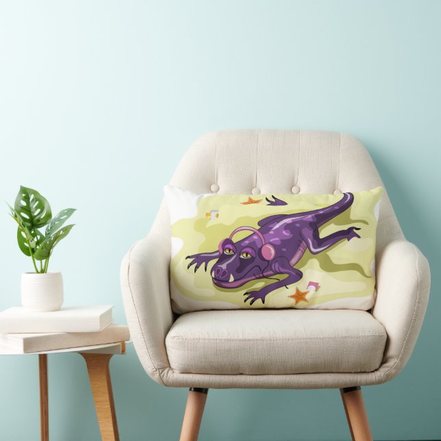 Anteosaurus Sunbathing With Headphones. Lumbar Cushion (Chair)