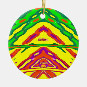 ANTHEA ~ 3D CHRISTMAS Red Green Yellow 2025 ~   Ceramic Ornament