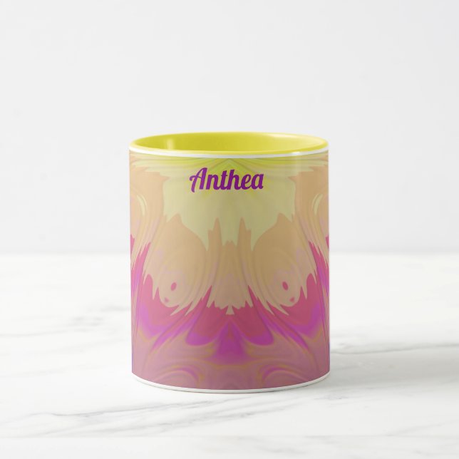 ANTHEA ~Zany 3D Fractal ~ Pink Purple Blue Yellow  Mug (Center)