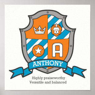 Anthony letter A boys name meaning heraldry shield Poster