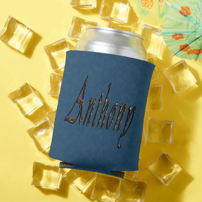 "Anthony" Mans Name On Blue Denim, Can Cooler (In Situ Summer)
