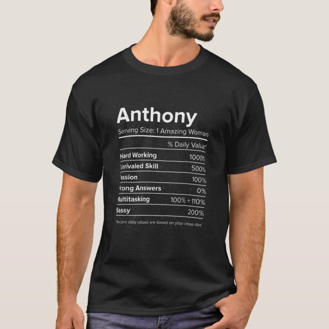 Anthony Nutrition Facts Funny Name Personalised Ni T-Shirt (Front)