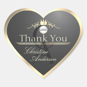 Anthracite Gold Border Logo and Monogram Thank You Heart Sticker