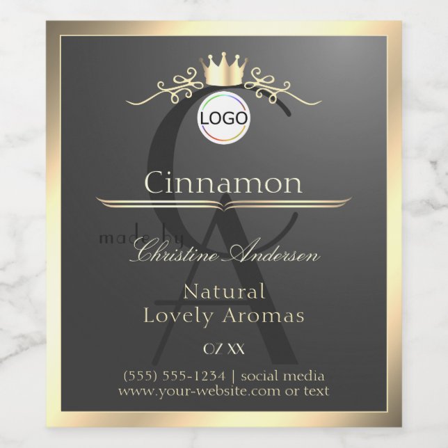 Anthracite Gold Border Logo Monogram Product Label (Single Label)